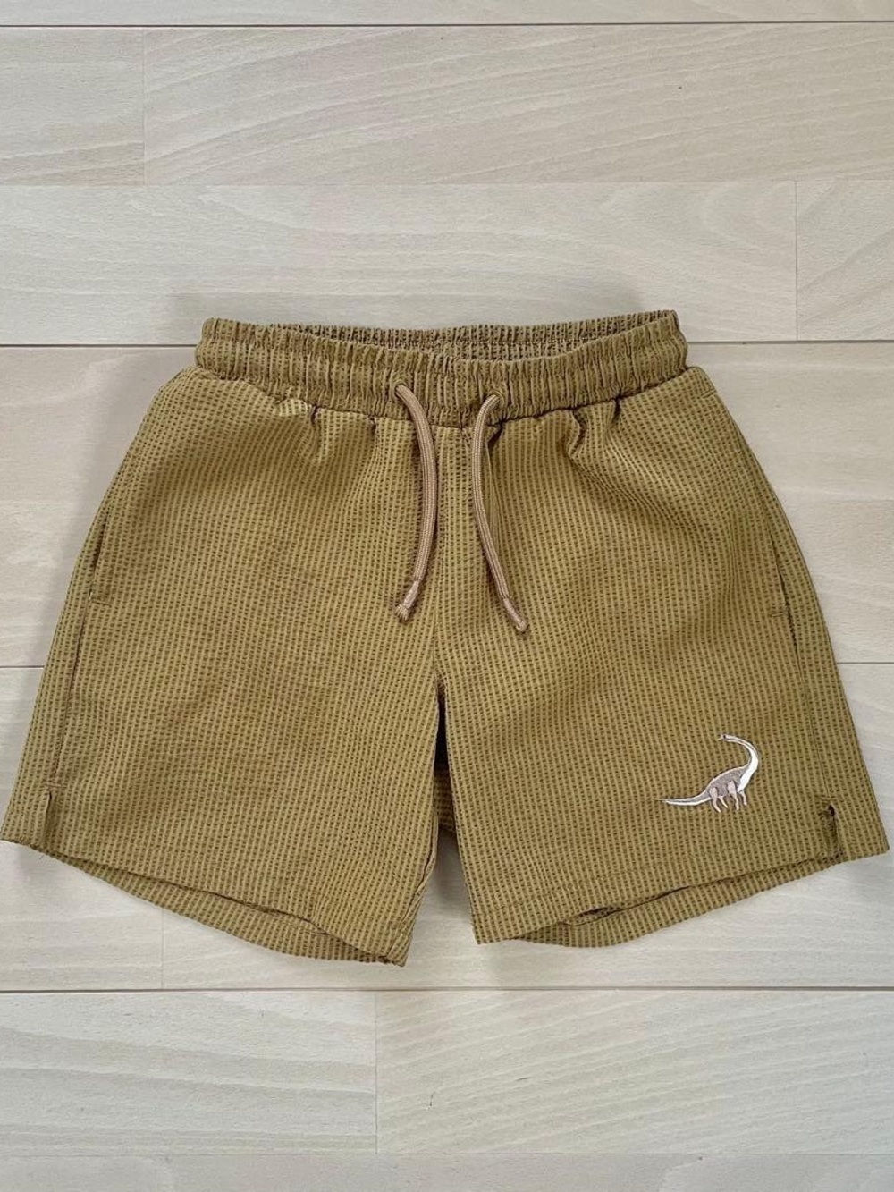 Kids Waffle Knit Drawstring Shorts - Olive